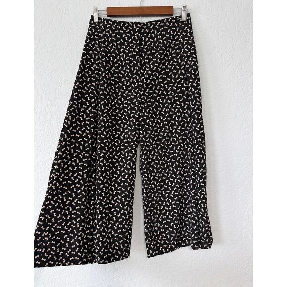 Zara Basic Black with White Bow Pattern Wide Leg Cropped Pant Size X-small - Picture 1 of 5